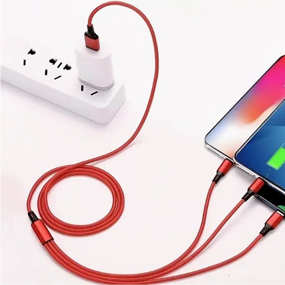 Red Universal 3 in 1 Fast Charging Cord Adapter, Compatible w/ Most Smart Phones - Picture 1 of 11